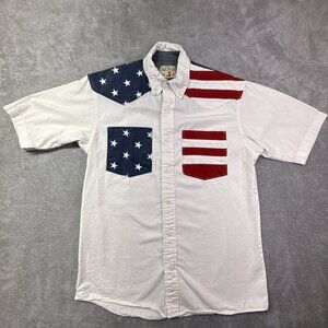Red Head Men S Shirt Short Sleeve Button Up American Flag USA 100% Cotton Pocket